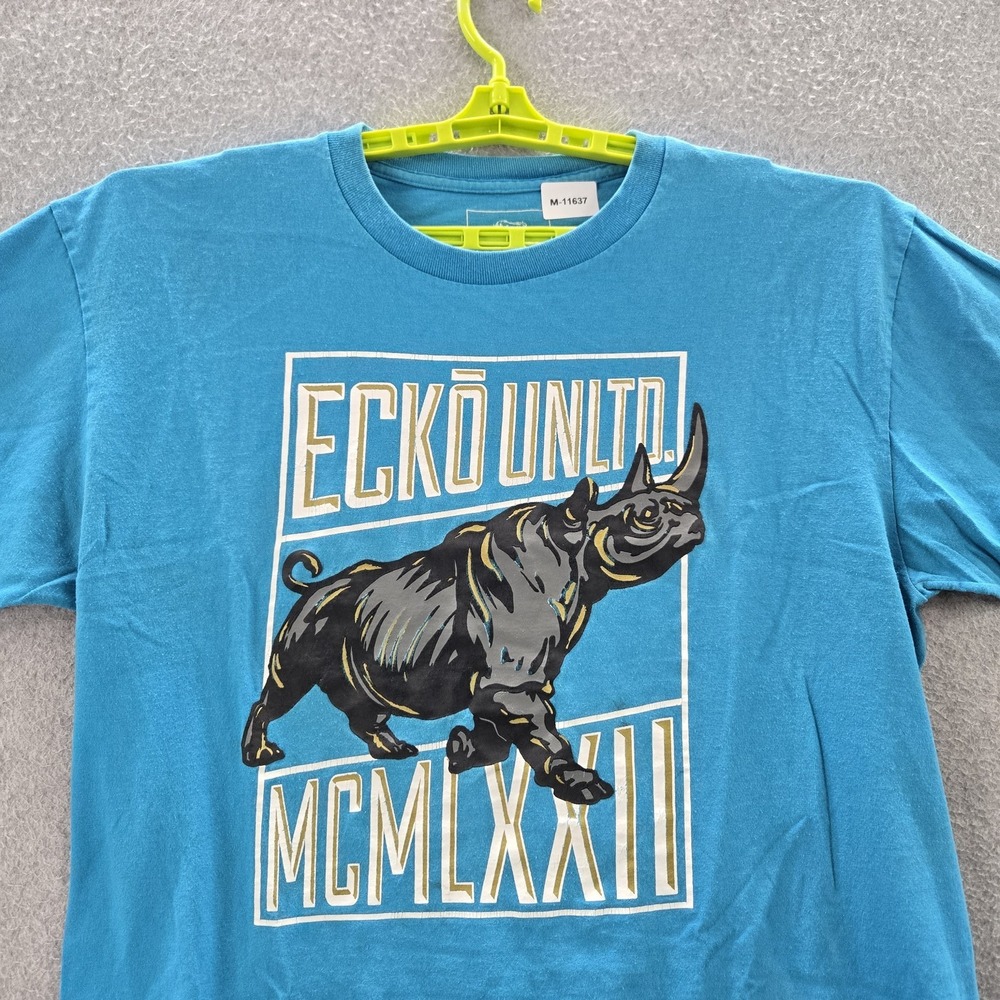 Ecko Unltd. Men Shirt XL Blue Graphic Print Rhino Unltd Tee Logo